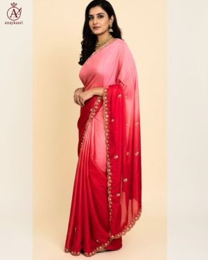 Silk Blend Embroidered Saree with Dual Tone Contrast
