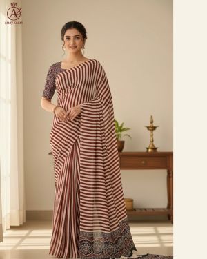 Ajrakh Saree Satin Silk Saree Ajrakh Saree