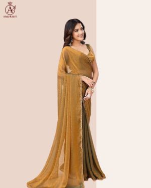Golden Green Jimmy Choo Fabric Saree – Party & Festive Wear